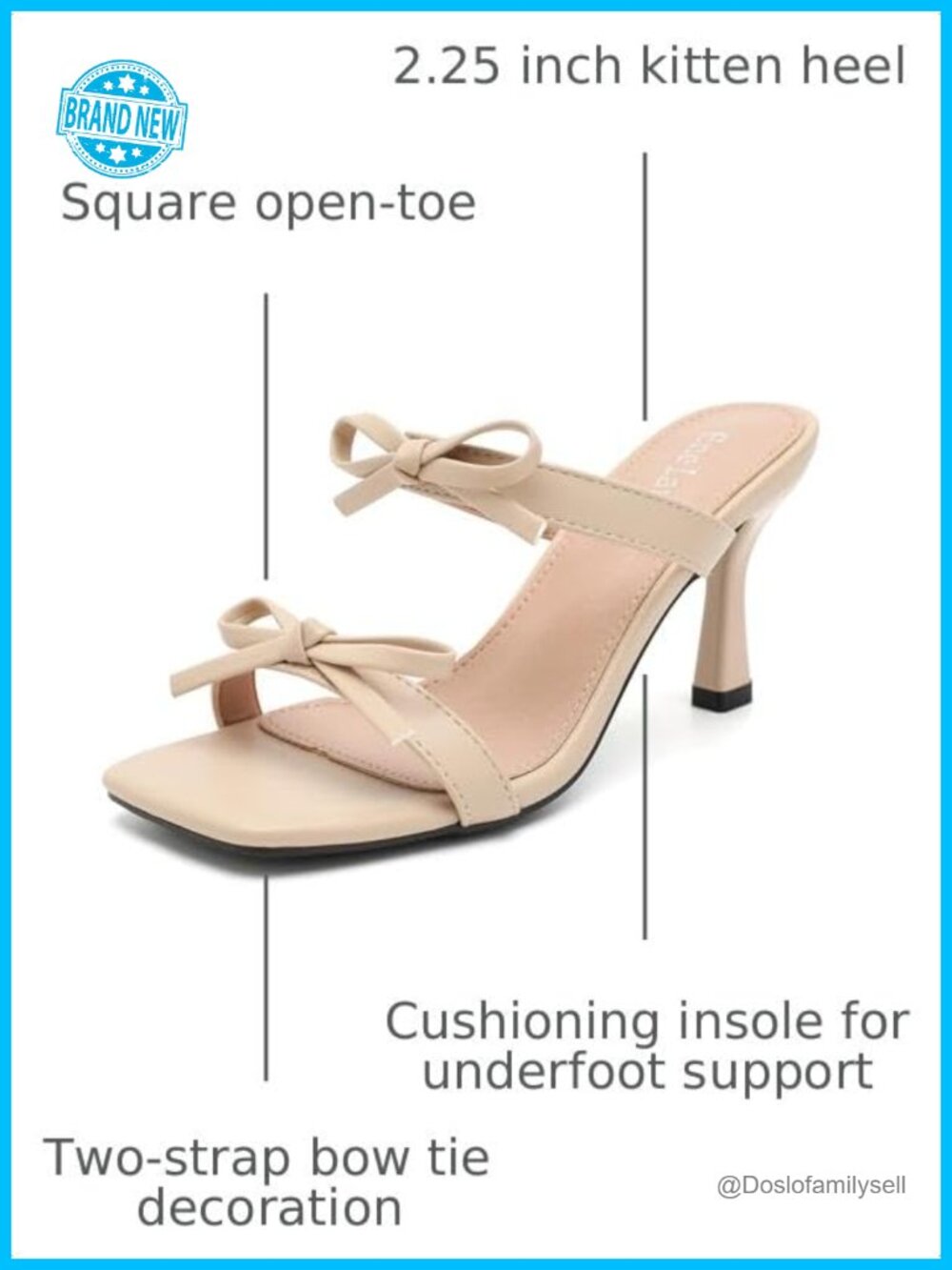 Kitten Heel Sandals Double Strap Slide Square Open Toe Slingback Mules